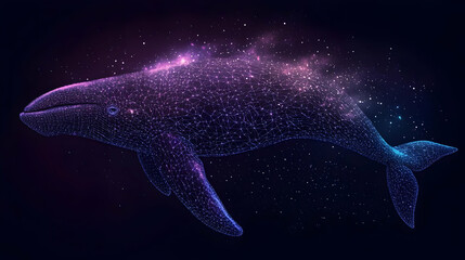 Glowing Whale Swims Through Starry Space Background