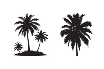 Coconut Tree Silhouette black color. white background set.