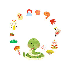 巳年の手書き風イラストのフレーム