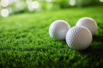Naklejka premium White golf balls on green grass 