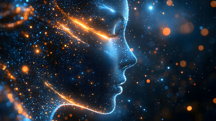 Abstract Face with Glowing Particles Background Animation