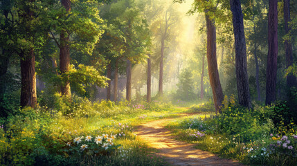 Fototapeta premium Forest Path Sunlight.