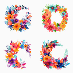 A set of four flower wreaths with different colors and designs