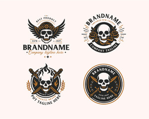 Obraz premium Set bundle vintage skull gangster tattoo for business company