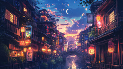 Obraz premium Asian Cityscape at Dusk.