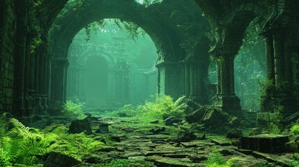 Overgrown Ruins in a Lush Forest