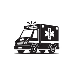 Vector design of ambulance. Ambulance black vector silhouette. Ambulance logo, icon.