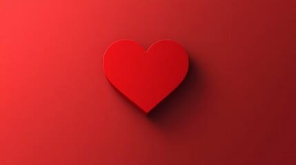 A single, red, 3D heart sits on a solid red background.