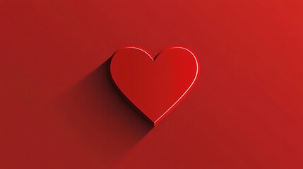 Red heart with shadow on red background.