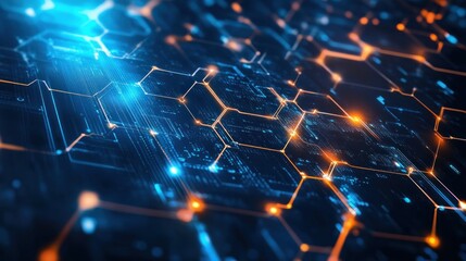 Obraz premium Abstract digital network connection concept with glowing lines and hexagons.