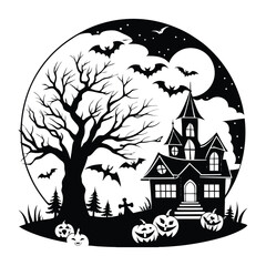 Halloween silhouette vector white background.