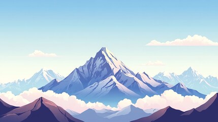 Majestic mountain peak with snow-capped peaks and clouds in a clear blue sky.