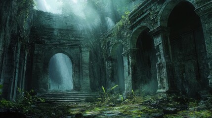 Ancient Ruins Overgrown by Jungle