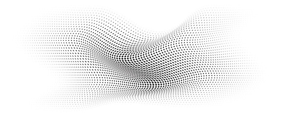 Flowing Wave Dot Halftone Pattern: Curve Gradient Shape on Transparent Background. Suitable for AI, Tech, Network, Digital, Science, and Technology Themes.