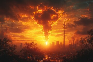 Naklejka premium Climate change energy consumption. climate change and global warming melting icebergs rising sea levels, and extreme weather events. International global pollution and net zero targets. CO2 emissions