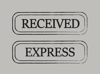 Mail post stamp. Vintage stamp with inscription received express. Retro seal for envelope. Correspondence and communication. Poster or banner. Flat vector illustration isolated on grey background