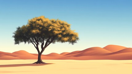 Fototapeta premium A single tree stands alone in the middle of a vast desert landscape.