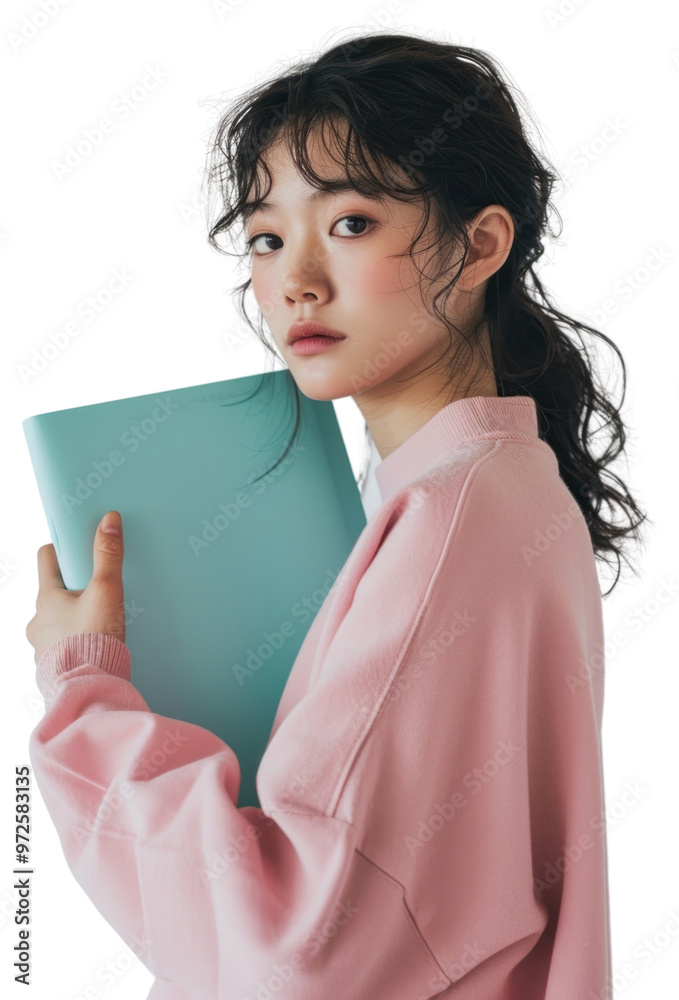 Poster PNG  Holding a turquoise paper sheet photography surprised portrait.