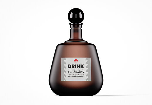 Oval Flat Matte Amber Glass Drink Bottle Mockup