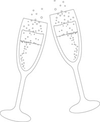 Two glasses of champagne. Outline vector illustration.