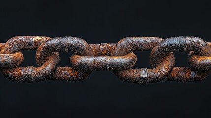 Obraz premium A rusty chain link against a dark background, its black surface worn from time and use, evoking resilience and history.