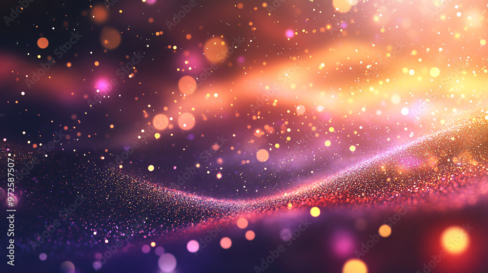 Leinwandbilder Shimmering wave of particles flowing through a colorful space filled with bokeh lights in abstract background