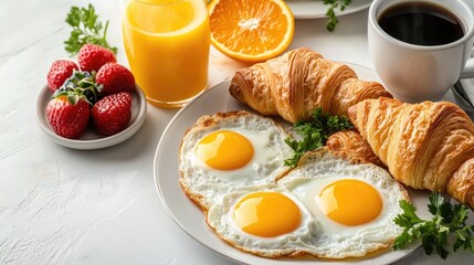 Fried Eggs, Croissants, and Orange Juice: A Delicious Breakfast