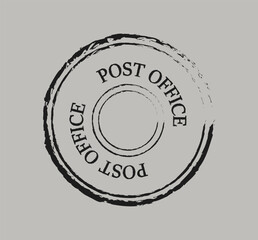 Mail post stamp. Vintage stamp with post office inscription. Retro seal for envelope. Correspondence and communication. Template and layout. Flat vector illustration isolated on grey background