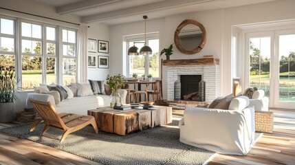 Fototapeta premium Farmhouse, country home interior design of modern living room