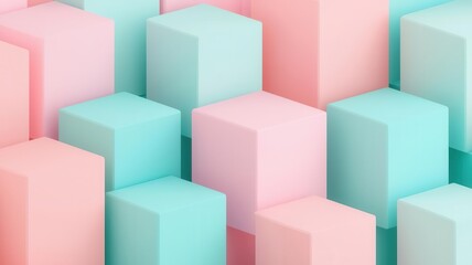 Obraz premium 3D geometric block pattern in pastel tones with subtle shadows, soft lighting, and clean modern layout geometric blocks, pastel