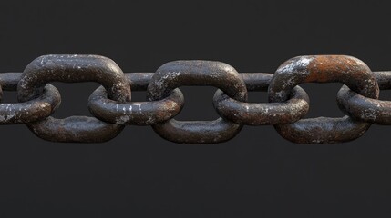 Fototapeta premium A single chain link with a black, rusty finish, symbolizing strength weathered by the elements and time