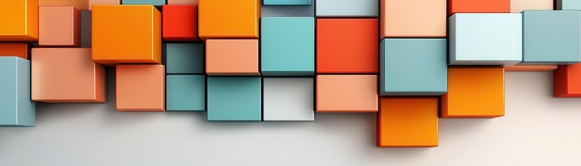 Obraz premium Abstract 3D background with geometric blocks forming an irregular grid, bold primary colors, and sharp shadows, futuristic design geometric blocks, futuristic