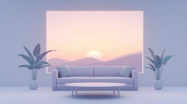 animated virtual backgrounds, stream overlay loop, cozy lo-fi living room purple sunset, vtuber asset twitch zoom OBS screen, anime chill luxury interior