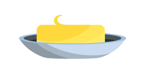 Milk product concept. Butter slice at plate. Calcium and protein. Natural and organic food. Healthy eating. Graphic element for website. Flat vector illustration isolated on white background