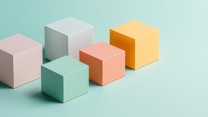 Fototapeta premium Floating geometric blocks in matte textures and bold primary colors, casting long shadows, modern and abstract geometric blocks, modern