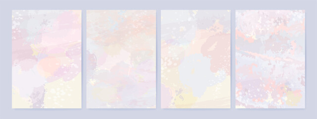 Set of elegant pastel color empty background for banner, poster, cover, greeting card, invitation, flyer design template. Hand drawn grunge brush strokes backdrop. Vector illustration