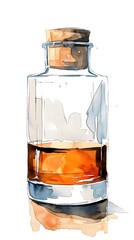 Amber Spirit: A Watercolor Painting of a Glass Bottle