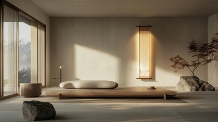 Fototapeta premium Japandi minimalist interior design of modern living room, home