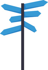 Blank blue road sign pointing in different directions over a white background