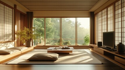 Fototapeta premium Japanese interior design of modern living room, home
