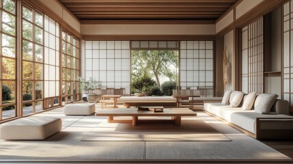 Obraz premium Japanese zen interior design of modern living room, home