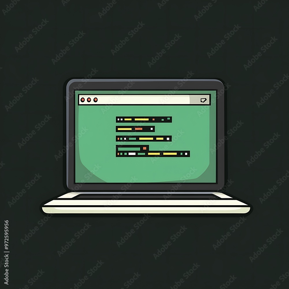 Poster laptop with a green screen displaying code