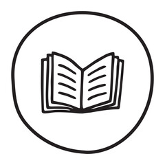 Doodle book icon handdrawn with ink pen. Knowledge and education symbol painted in grunge freehand style. PNG isolated on transparent background and vector illustration