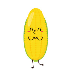 Corn cartoon vector. Cute vegetable vector character isolated on white. Corn mascot.