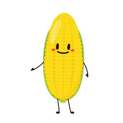Corn cartoon vector. Cute vegetable vector character isolated on white. Corn mascot.