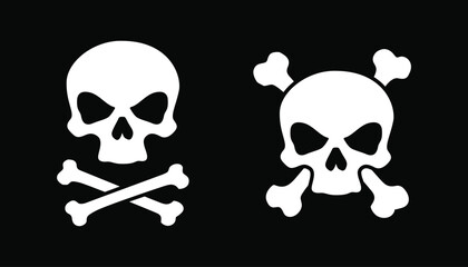 Minimal skull and crossbones on black background. Vector illustration