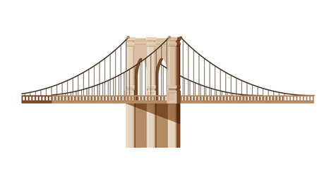 New york city element. Large beige bridge. Traffic and road. Travel and trip. Urban infrastructure. Graphic element for website. Flat vector illustration isolated on white background