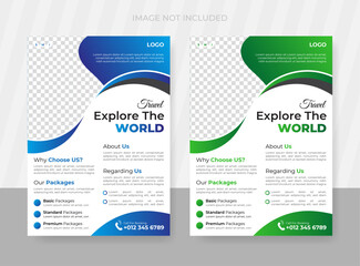 Modern and corporate travel flyer template design or travel agency brochure cover