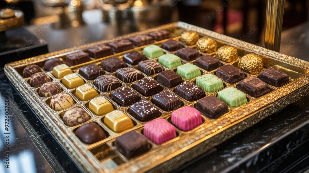 Sticker A tray of assorted chocolates on a table