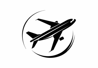 Flat design of a commercial airplane vector in black and white perfect for apps, website, logo or sign 
